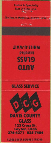 Matchbook Cover - Davis County Glass Layton UT