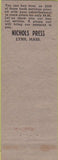 Matchbook Cover - Nichols Press Lynn MA Printing