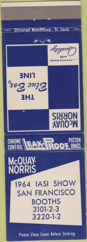 Matchbook Cover - 1964 IASI Show San Francisco CA McQuay Norris Piston Rings