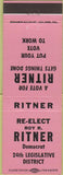 Matchbook Cover - Roy R Ritner Democrat election Olympia Port Angeles WA
