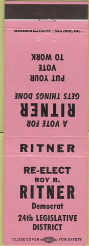 Matchbook Cover - Roy R Ritner Democrat election Olympia Port Angeles WA