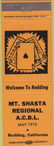 Matchbook Cover - Mt Shasta Regional ACBL 1972 Redding CA