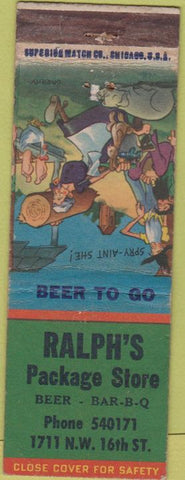 Matchbook Cover - Ralph's Package Store NO TOWN Hillbilly