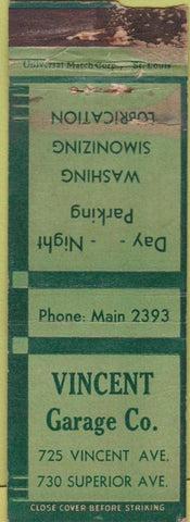 Matchbook Cover - Vincent Garage Co WORN