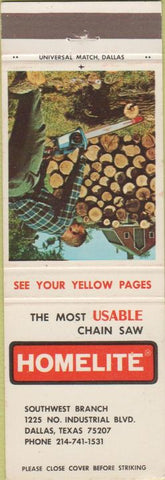 Matchbook Cover - Homelite Chain Saws Dallas TX