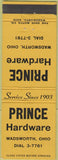 Matchbook Cover - Prince Hardware Wadsworth OH