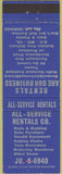 Matchbook Cover - All Service Rentals Silver Spring MD