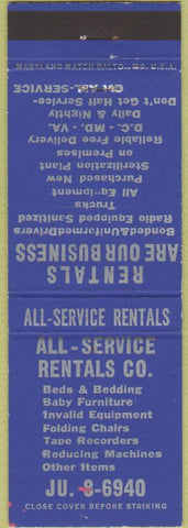 Matchbook Cover - All Service Rentals Silver Spring MD