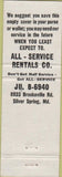 Matchbook Cover - All Service Rentals Silver Spring MD