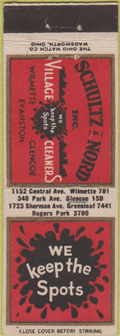 Matchbook Cover - Schultz Nord Village Cleners Wilmette Glencoe Evanston IL