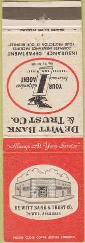 Matchbook Cover - DeWitt Bank Trust DeWitt AR