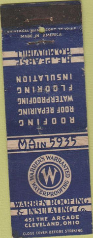 Matchbook Cover - Warren's Roofing Insulating Cleveland OH WORN