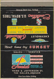 Matchbook Cover - Sunset Motor Chevrolet Cadillac Oldsmobile Dalles OR 40 Strike