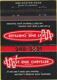 Matchbook Cover - West End Chrysler Dodge Canada 40 Strike