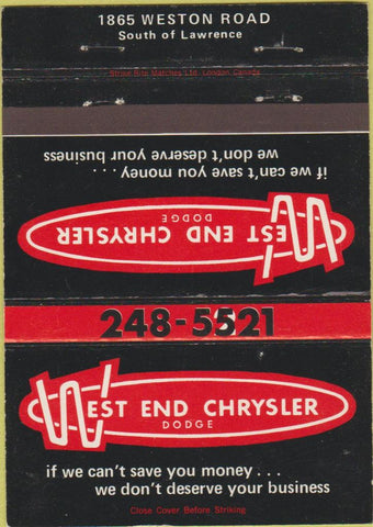 Matchbook Cover - West End Chrysler Dodge Canada 40 Strike
