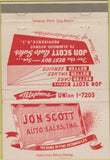 Matchbook Cover - Jon Scott Auto Sales Providence RI 40 Strike