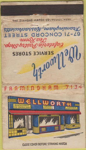 Matchbook Cover - Wellworth Restaurant Framingham MA WORN Diamond 36 Strike