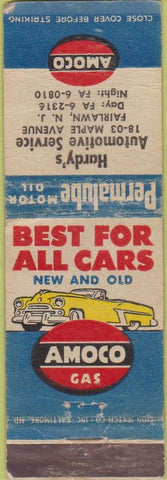 Matchbook Cover - Amoco oil gas Hardy's Fairlawn NJ WORN