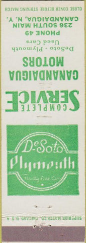 Matchbook Cover - DeSoto Plymouth Canandaigua Motors NY