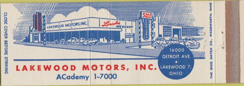 Matchbook Cover - Lakewood Lincoln Mercury Lakewood OH