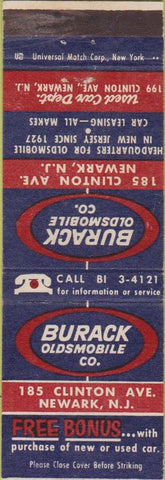 Matchbook Cover - Burack Oldsmobile Newark NJ