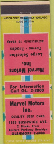 Matchbook Cover - Marvel Motors Inc Brooklyn NY