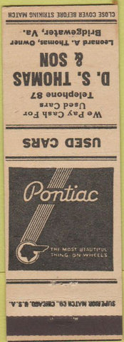 Matchbook Cover - DS Thomas Pontiac Bridgewater VA white