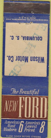Matchbook Cover - Wilson Motor Co Ford Columbia SC WEAR