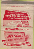 Matchbook Cover - Jon Scott Auto Sales Providence RI WORN 40 Strike