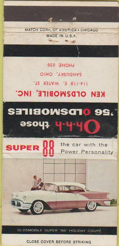 Matchbook Cover - Oldsmobile Super 88 Sandusky OH WORN 30 Strike