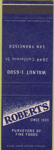 Matchbook Cover - Roberts Restaurants San Francisco CA SAMPLE