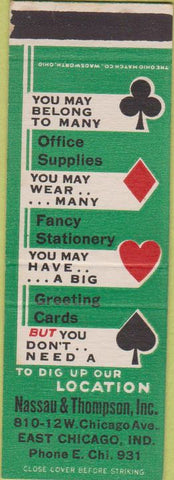 Matchbook Cover - Nassau Thompson East Chicago IN SAMPLE
