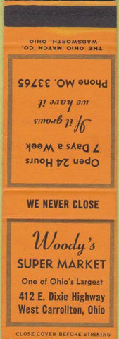 Matchbook Cover - Woody's Super Market West Carrollton OH SAMPLE