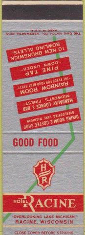 Matchbook Cover - Hotel Racine Racine WI Bowling SAMPLE