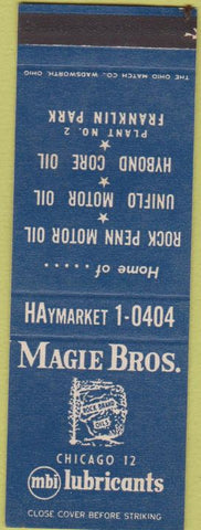 Matchbook Cover - Magie Bros Lubricants Chicago IL oil gas SAMPLE