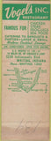 Matchbook Cover - Vogel's Whiting IN green SAMPLE