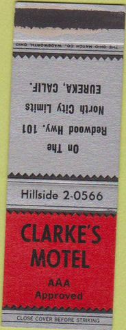 Matchbook Cover - Clarke's Motel Eureka CA SAMPLE