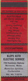 Matchbook Cover - Kleps Auto Electric Norwood MA repair SAMPLE
