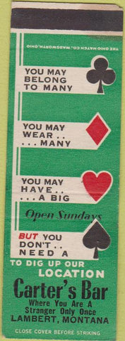 Matchbook Cover - Carter's Bar Lambert MT SAMPLE
