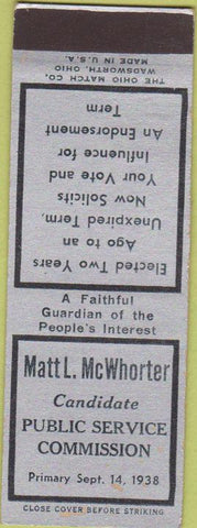 Matchbook Cover - Matt McWhorter Public Commission 1938 SAMPLE