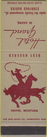 Matchbook Cover - Hotel Grand Havre MT cowboy SAMPLE