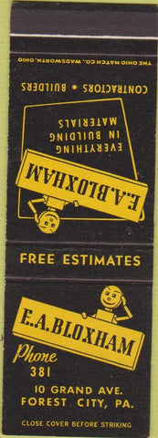 Matchbook Cover - EA Bloxham Contractor Forest City PA SAMPLE