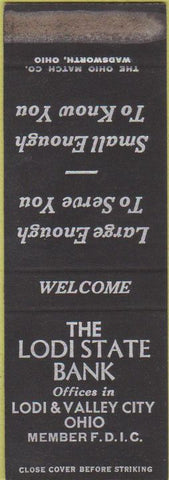Matchbook Cover - Lodi State Bank Lodi Valley City OH SAMPLE