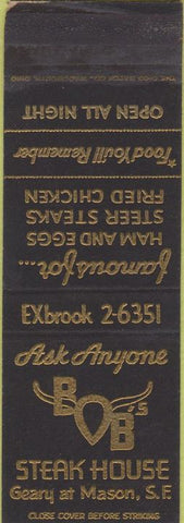 Matchbook Cover - Bob's Steak House San Francisco CA WEAR SAMPLE
