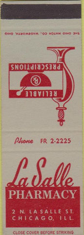 Matchbook Cover - LaSalle Pharmacy Drug Chicago IL SAMPLE