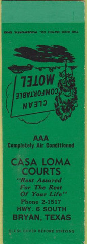 Matchbook Cover - Casa Loma Courts Bryan TX SAMPLE