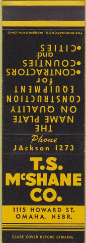 Matchbook Cover - The McShane Co Omaha NE Tractors Chain Saws SAMPLE