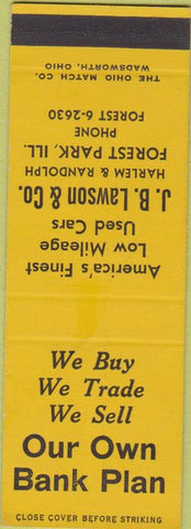 Matchbook Cover - JB Lawson Used Cars Forest Park IL SAMPLE
