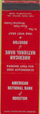 Matchbook Cover - American National Bank Houston TX WEAR SAMPLE