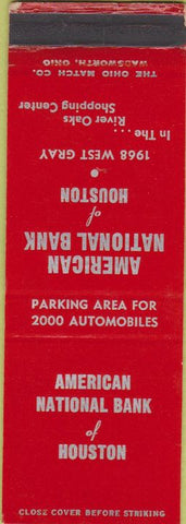 Matchbook Cover - American National Bank Houston TX WEAR SAMPLE